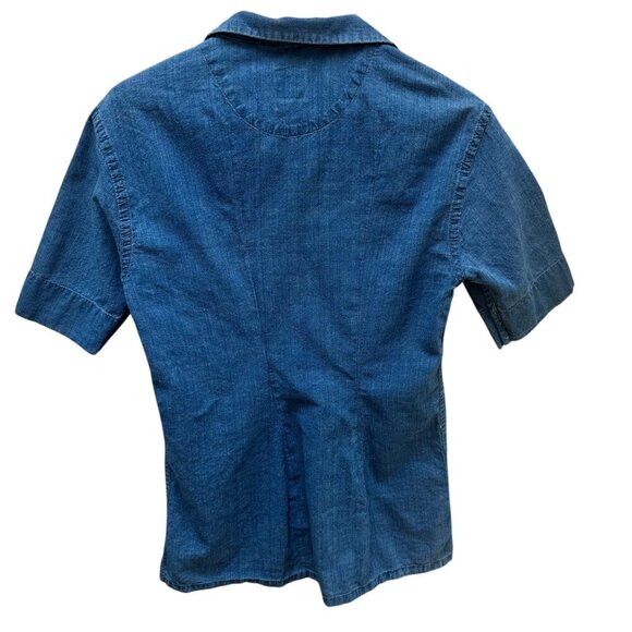 Zara Womens Relaxed Fit Blue Denim Short Sleeve Shirt Boho Preppy‎ Size M - Picture 3 of 4